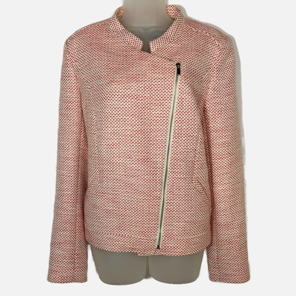 Classiques Entier | Front Zip Moto Blazer In Red Honey Tweed